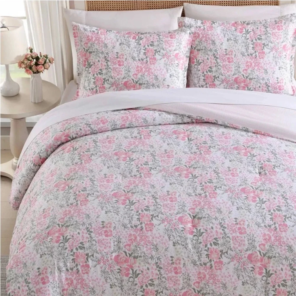 💝 Floral Heather Garden Pink Comforter Set KING LAURA ASHLEY